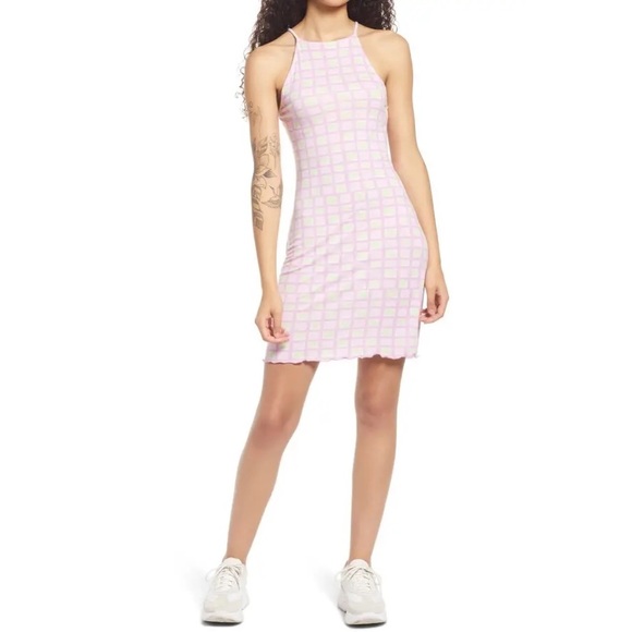 BP. Print Knit Purple Tulip Tic Tac Check Minidress, Size XS, NWT - Picture 7 of 10